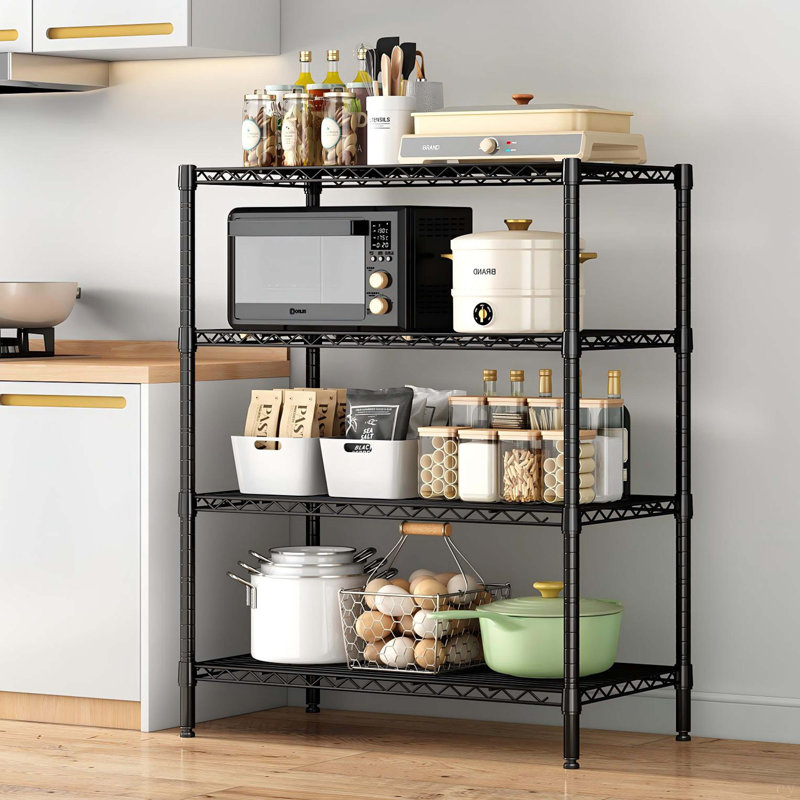 Multi Purpose Metal Storage Rack, Sturdy 4 Tier Adjustable Metal Wire Shelving Unit – Heavy Duty Storage Shelves, Robust & Practical Organizer Rack For Laundry Room, Bathroom, Kitchen & Small Spaces