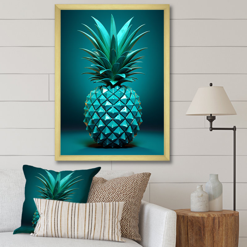 Isométrique isométrique ananas, Encadrement doré, H 32 po x l 24 po x P 1 po