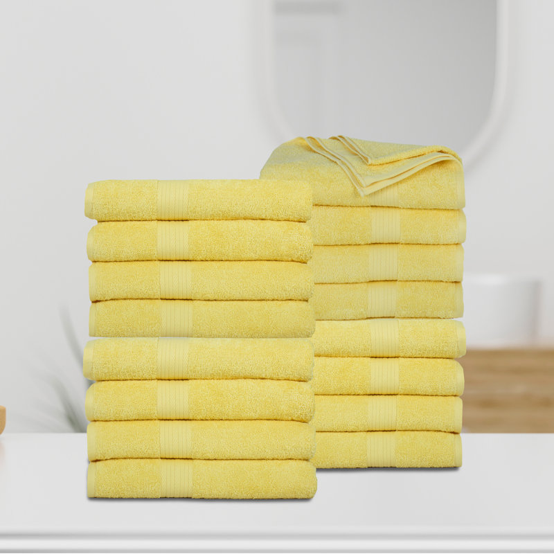 Ensemble de serviettes 100% coton super doux et absorbant Como, Serviettes de bain - paquet de 16, Jaune