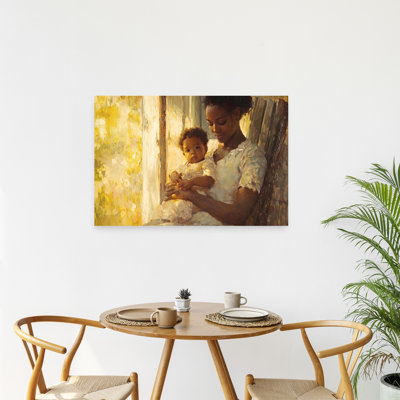 Mère tenant un enfant dans une chaise berçante, Reproduction d'art mural rustique contemporain