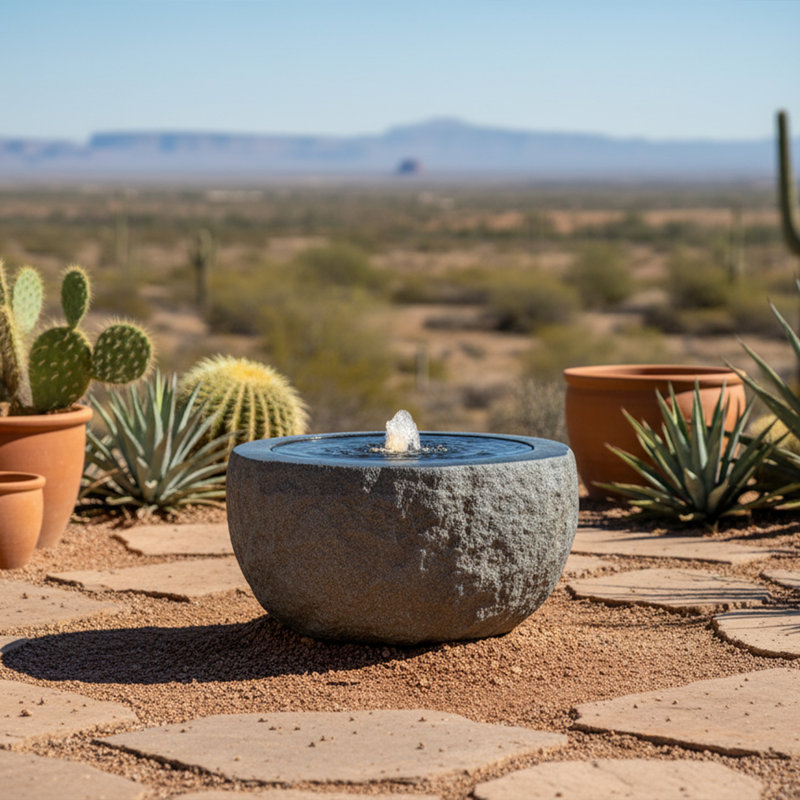 Round Bowl LED Outdoor Bubble Fountain - Gray, 10" H x 18" W x 18" D, Gray