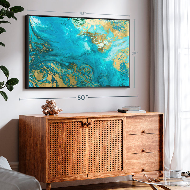 Abstrait «Blue and Gold Abstract Texture Canvas Print», H 29 po x l 43 po