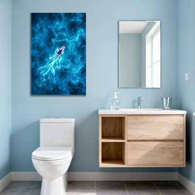 Landscape & Nature Blue Energy Waves Surrounding A Red Figure