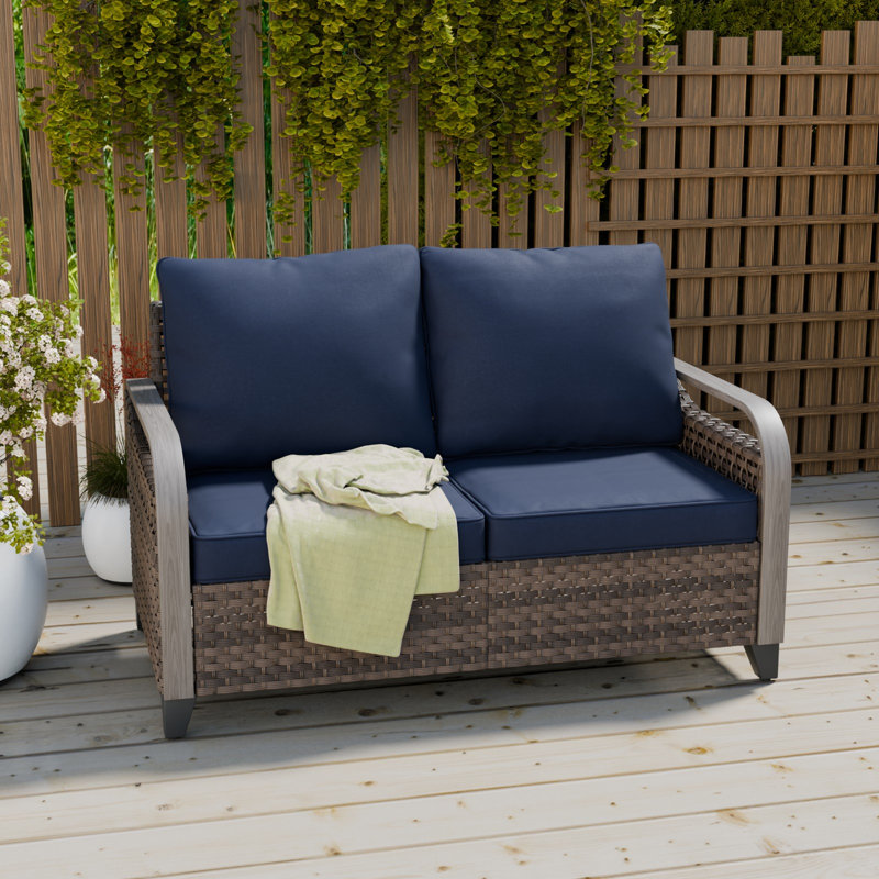 Jarika 53.5'' Wide Straight Wicker Loveseat with Cushions, Blue