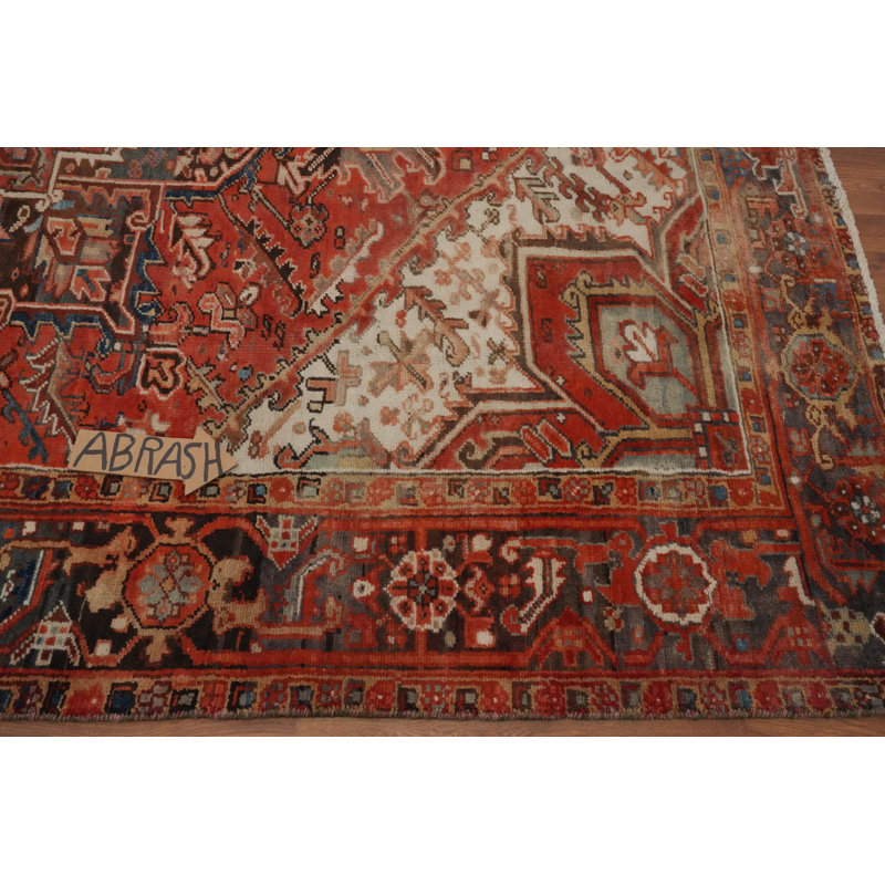 Tapis traditionnel rétro à motif géométrique de teinture végétale 7 x 9