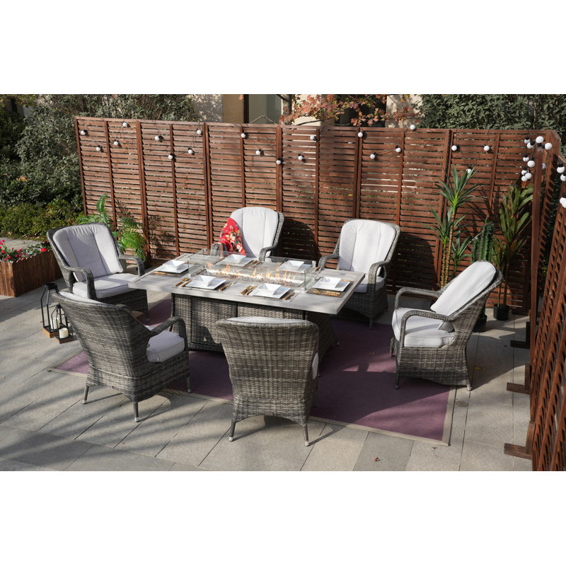 Alseepa 6 - Person Patio Dining Set with Rectangular Table , Cushions Included