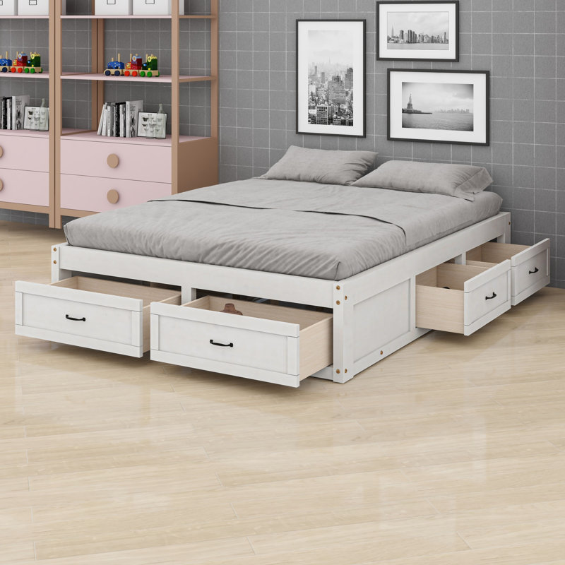 Lit plateforme moderne avec 6 tiroirs de rangement spacieux, Grand lit