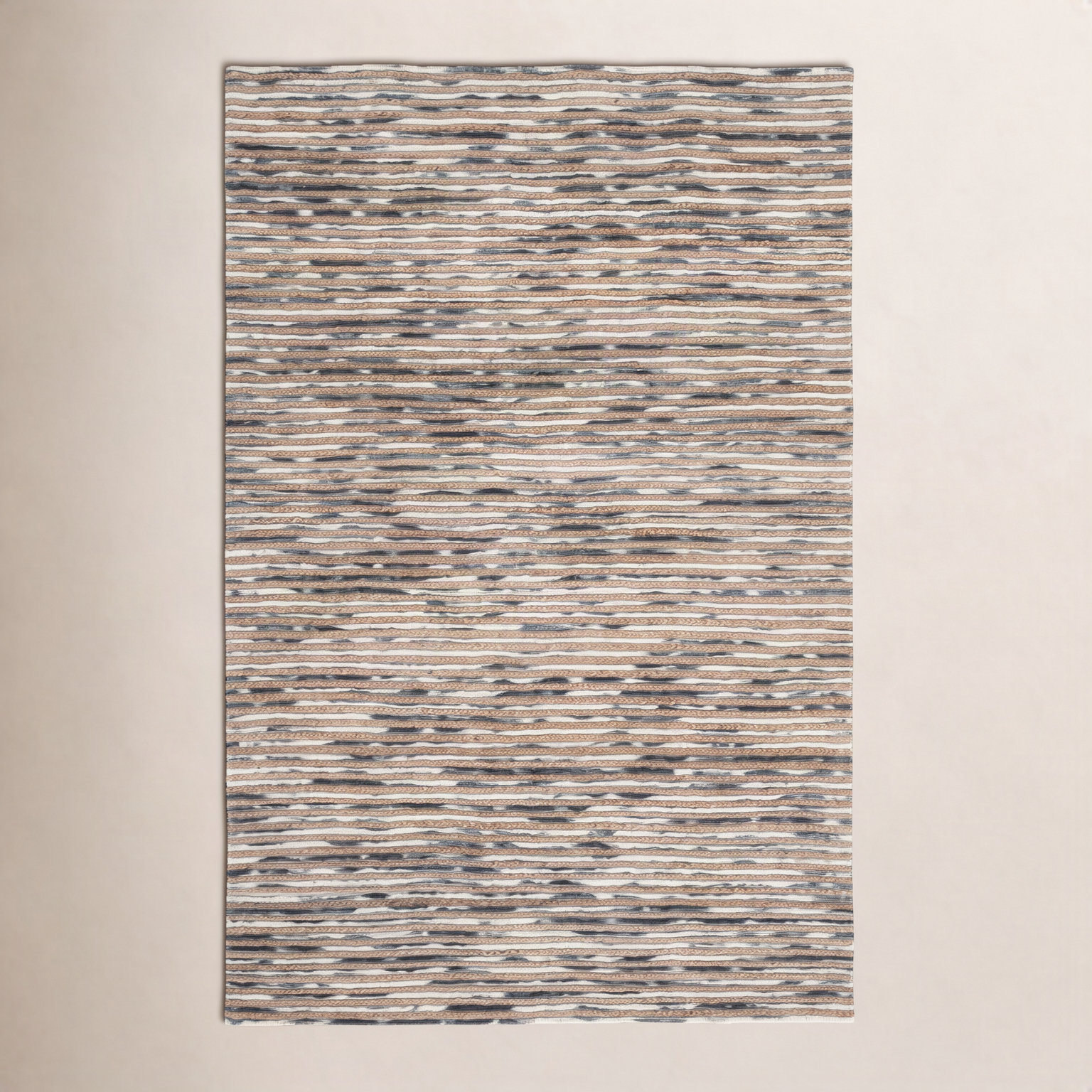 Cocci Natural Gray Hand-Loomed Striped Jute Rug, Rectangle 3' x 5'