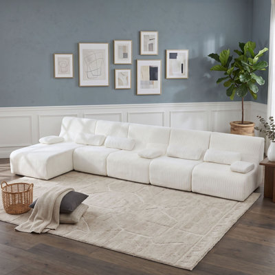 Canapé modulaire 5 places avec soutien ergonomique et velours côtelé