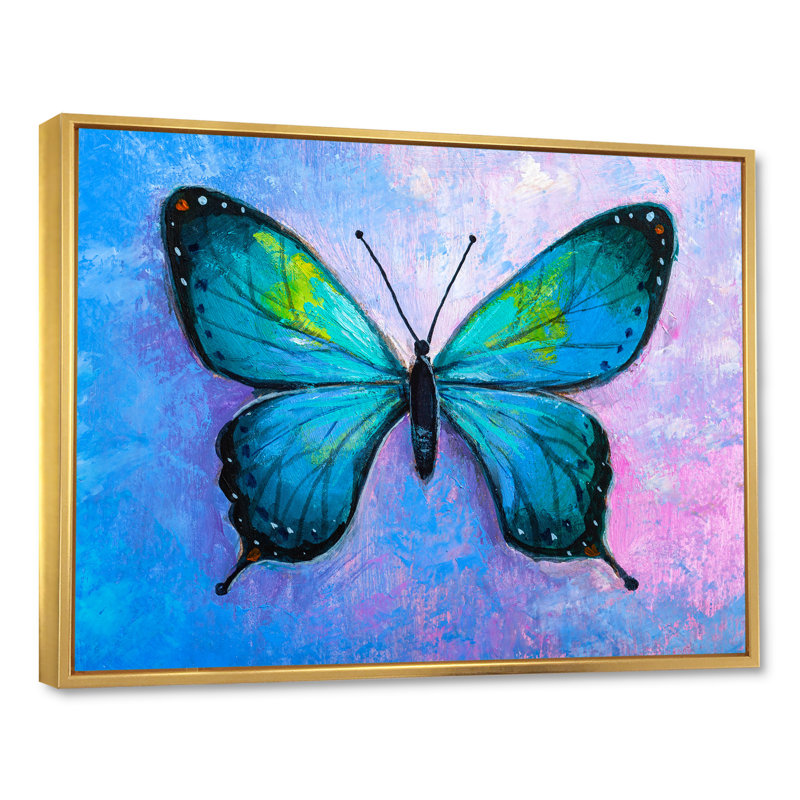 Papillon monarque abstrait - peinture sur toile, H 8 po x l 12 po x P 1 po, Cadre flottant doré