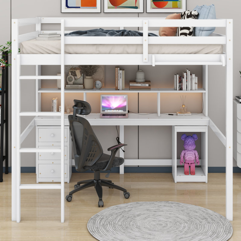 Lit mezzanine double avec tiroirs Andhy Kids