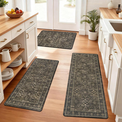 Anti-fatigue kitchen floor mat three-piece set, non-slip kitchen floor mat, comfortable standing mat