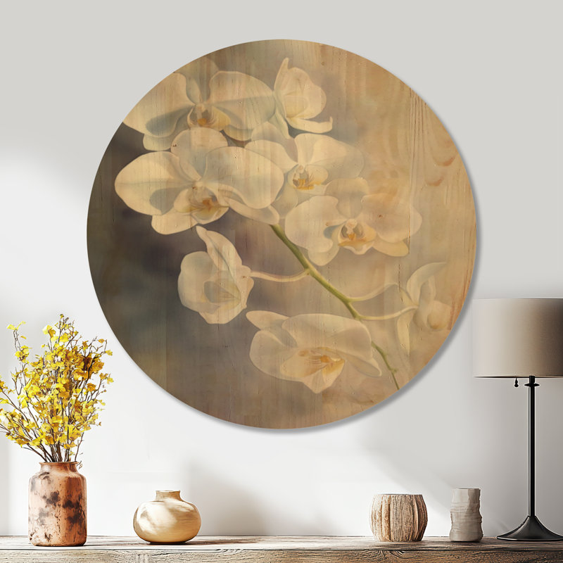 Orchidée en cascade sur fond blanc, Rond 36 po, Rond