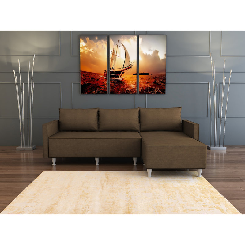 Reversible Sectional, Brown - 5 Cozy With Foam And Solid Wood Construction, Simple Assembly For Living Space Sectional To Fit Your Room Style, Filler Wood, Easy Process