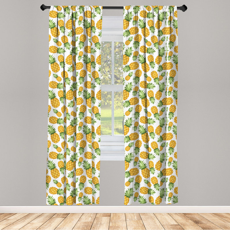 Pineapples Tropical Semi-Sheer Rod Pocket Curtain Panels, 28" x 95"