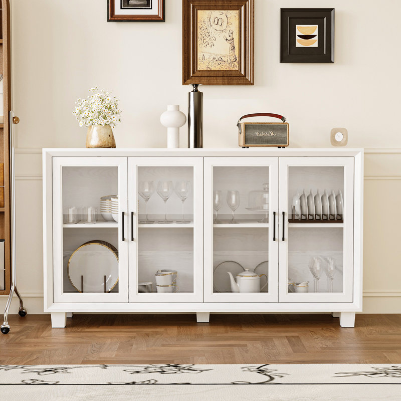 60.4'' W Sideboard With Glass Doors, White