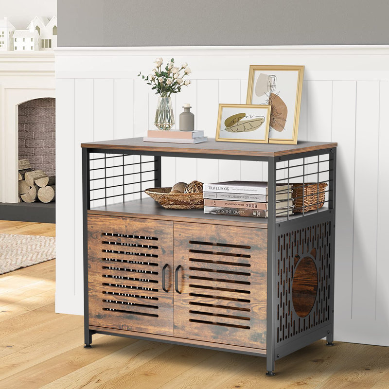 Litière pour chat cachée, meuble pour chat en bois, armoire de rangement pour litière avec tablettes ouvertes, assemblage facile, pour le salon, la chambre à coucher, le couloir, brun rustique