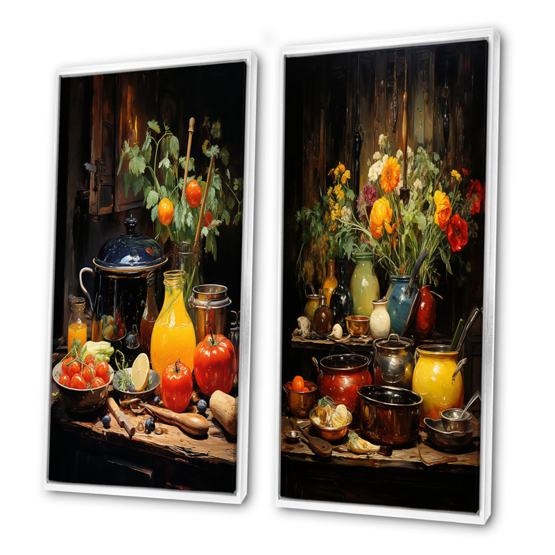 Culinaire symphonique - ensemble d'œuvres d'art mural de 2 ustensiles, Cadre flottant blanc, H 40 po x l 41 po