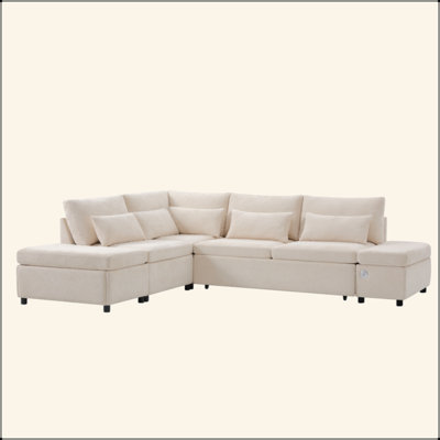107'' Modular Sectional Pull-Out Sofa, L Shape With Wide Seats, Free Movement Storage Ottoman, Free Combination, Oversize Chenille Sofa For Living Room & Apartment, 2 Colors
