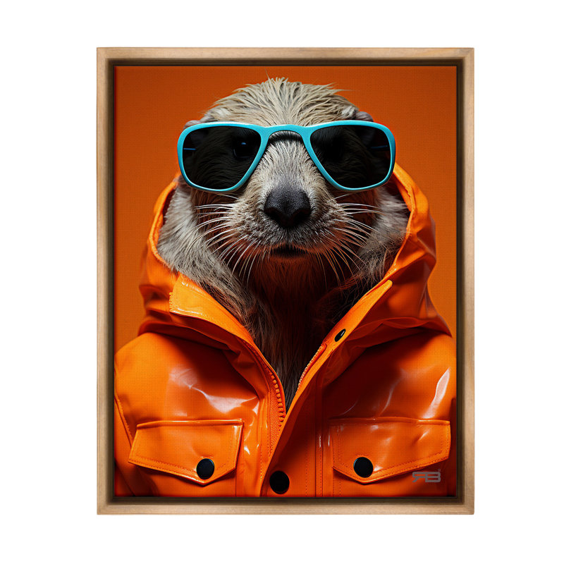 «Trendy Otter With Glasses» par RB sur toile, H 21 po x l 17 po, Cadre flottant orme Montalcino