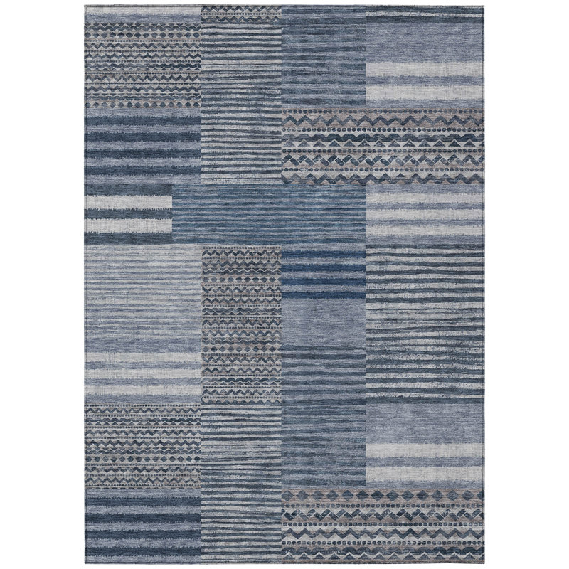 Machine Washable Indoor/Outdoor Chantille ACN2749 Striped Rug, Blue, 9' x 12'