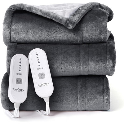 Jeté chauffant électrique à couverture double avec contrôle, couvertures chauffantes en flanelle réversible, jets chauffants doux pour canapé avec 5 réglages de chaleur et 10 heures d'arrêt automatique, gris, 84 po x 90 po