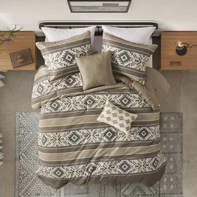 Très grand / très grand édredon brun, rayure 5 pièces à chevrons, 2 coussins décoratifs, très grand chevrons,