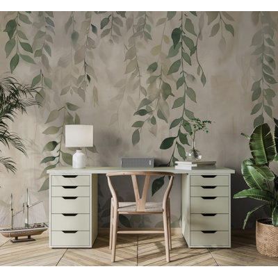 Tropical Leaf Wall Mural | Oversized Botanical Peel and Stick Wallpaper | Living Room Bathroom Removable Décor