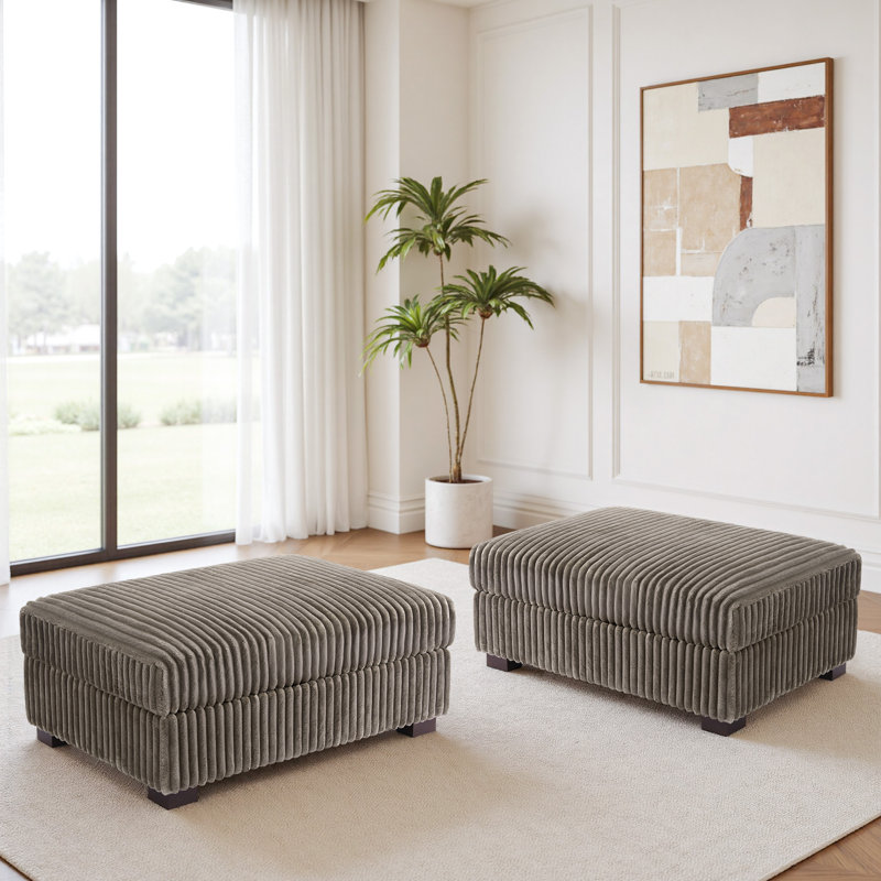41.75cm Wide Rectangle No Pattern Footstool Ottoman, Light Brown
