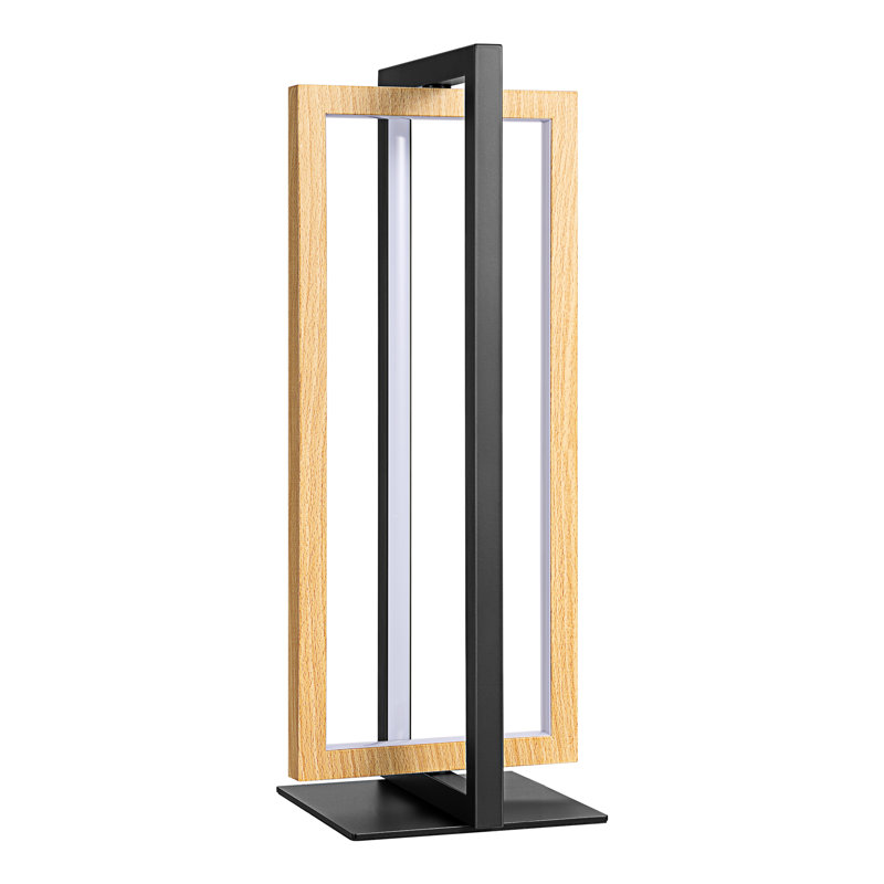 40cm LED Dimmable Table Lamp With Touch Control, Rocker,  Black/Natural Wood