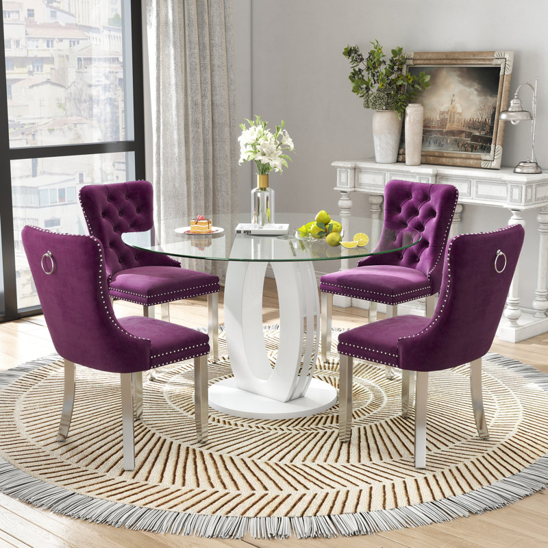 Ensemble de salle à manger 5 pièces, Blanc, Mauve