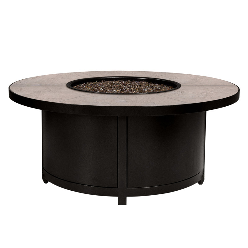 Elba Round Aluminum Propane and Natural Gas Fire Pit Table, Carbon Black, 19" H x 42" W x 42" D, Summit Gray
