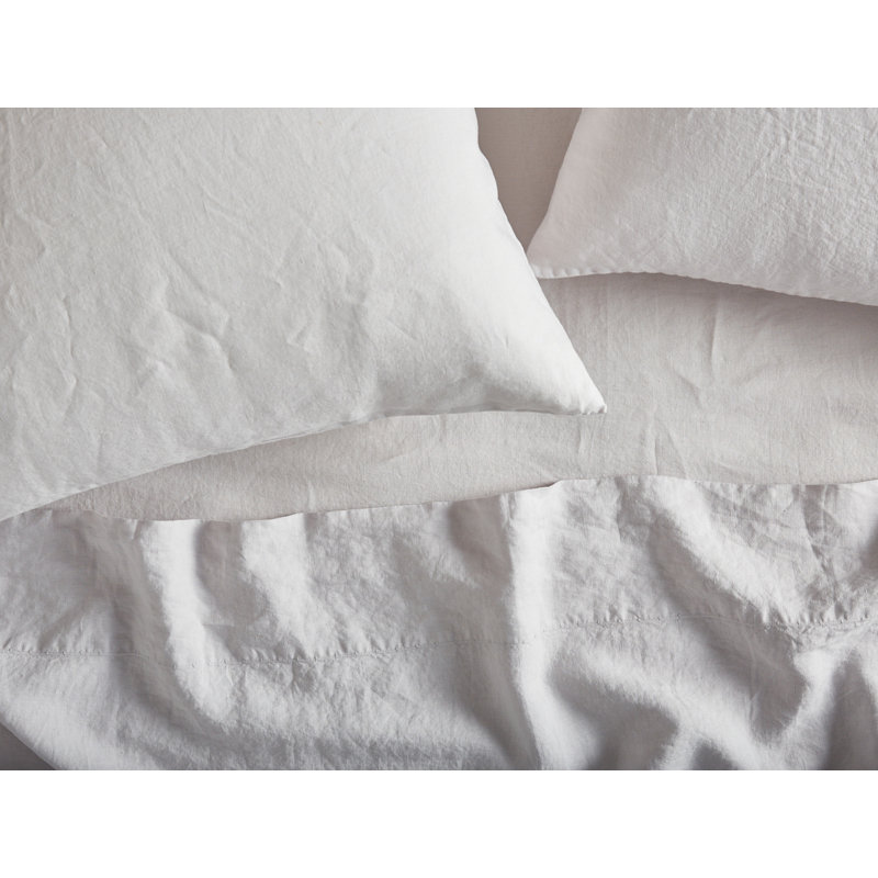 Organic Relaxed Belgian Flax Linen Standard Sheet Set, Queen Sheet Set with 2 Pillowcases, Fog