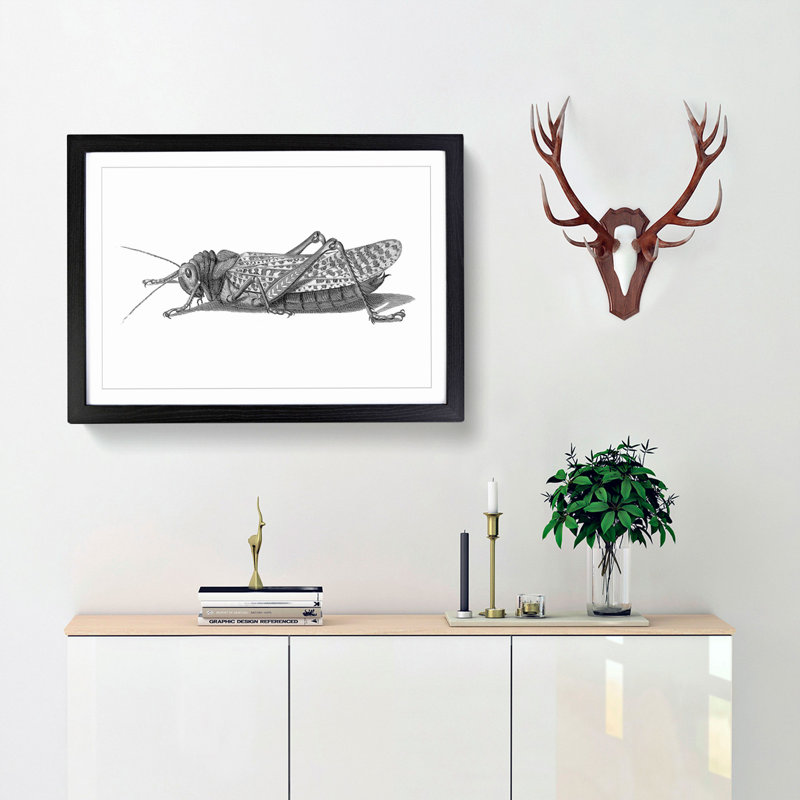 Cricket in Black & White by George Shaw - Picture Frame Painting Print, 48cm H x 65cm W x 2cm D, Black Framed