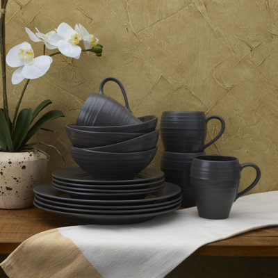 Mikasa Swirl Graphite 16-Piece Dinnerware Set, Service for 4
