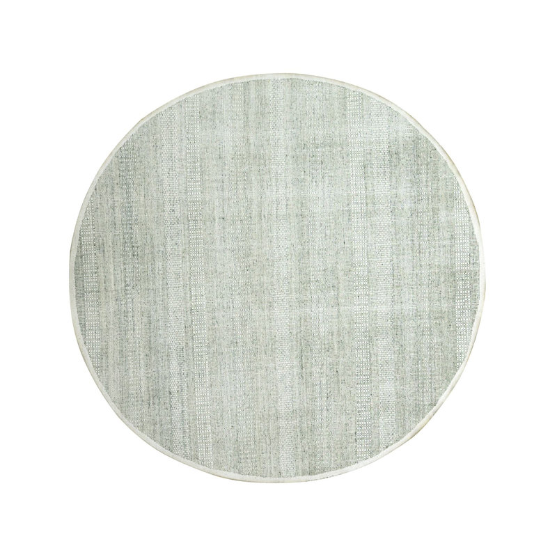 6'x6' Misty Gray, Oxidized and Distressed Grass Design with Exposed Warps, Hand Knotted, Organic Wool, Round, Oriental Rug