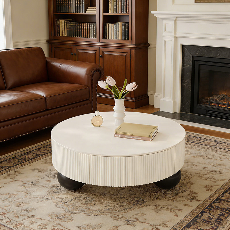 Table basse Luxury, Blanc, 16.53" H x 27.55" L x 27.55" W, Noir