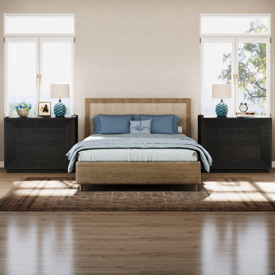Large table de chevet de 35,43 po de large, noire