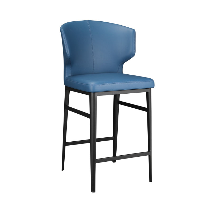 Delaney Upholstered Stool with Metal Frame, Blue, Counter Stool (26" Seat Height)
