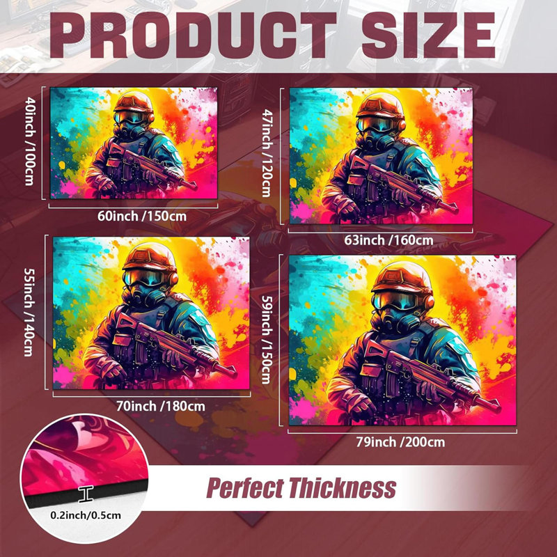 70" X 55" Bright Graffiti Shooting Battle Game Rug - Colorful Bomb War Design, Polyester Non-Slip Gaming Carpet For Bedroom Playroom