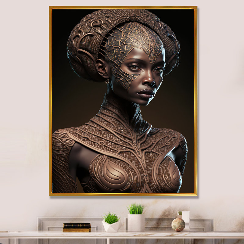 Croll Tribal African Woman IV sur impression sur toile, H 40 po x l 30 po x P 1,5 po, Cadre flottant doré
