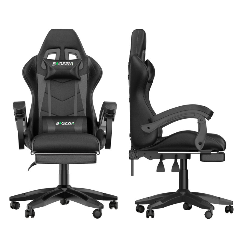 Reclining Game Chair With Footrest, Black