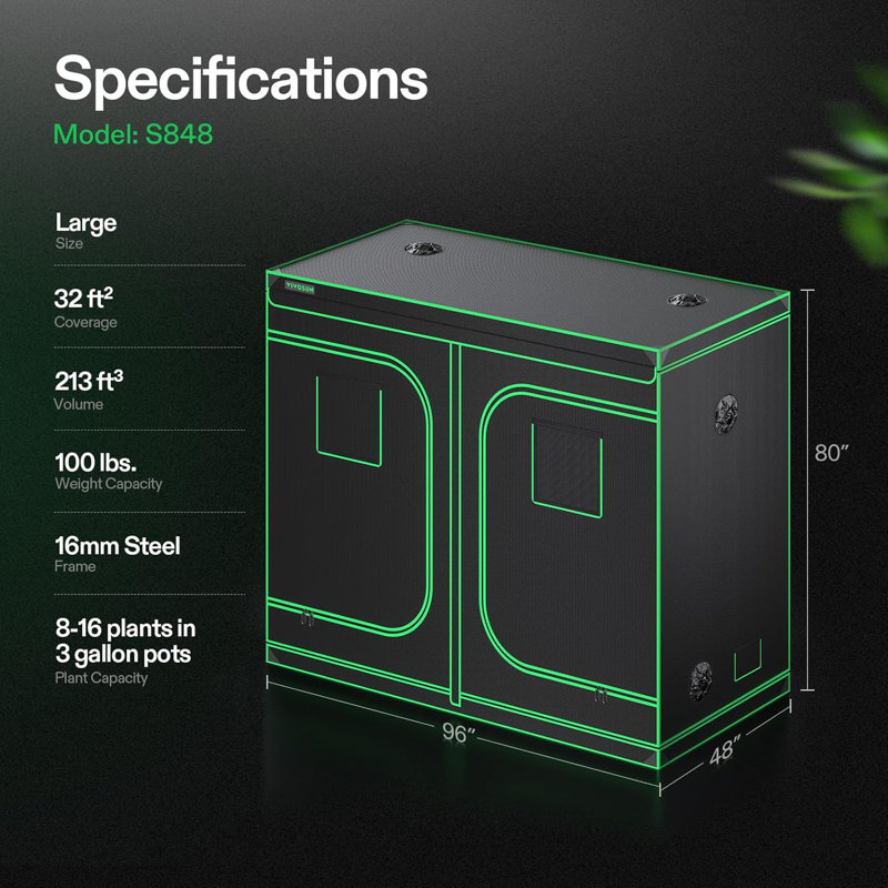 VIVOSUN 4 ft. x 8 ft. Green Hydroponic Grow Tent with Mylar Walls