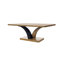 Table d'appoint en eucalyptus, piètement double arqué pour une profondeur esthétique, plateau rectangulaire aux bords arrondis, couleur beige, bois massif, 213 cm de hauteur, largeur 112 cm, hauteur 76 cm, poids 107 kg