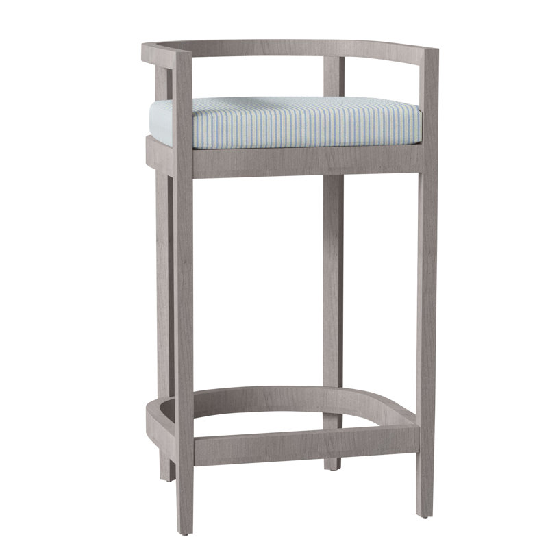 Santa Barbara Patio Bar Stool with Cushion, No Welt, Oyster Teak, Verona Mist