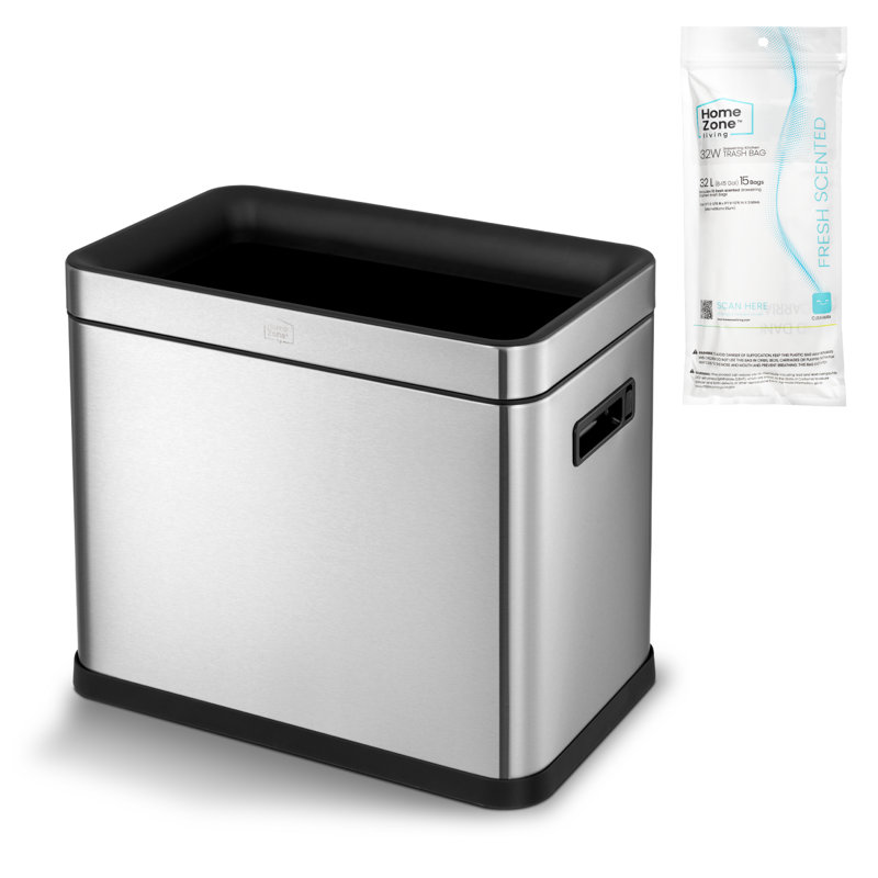 Home Zone Living 9 Gallon Open Top Stainless Steel Trash Can with Removable Lid and Liner