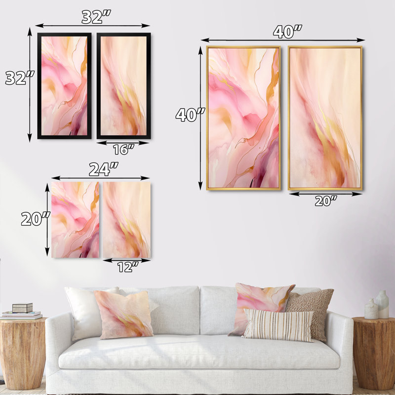 «Pink And Gold Enchanted Spills», 2 pièces sur toile, Toile tendue, H 32 po x l 32 po
