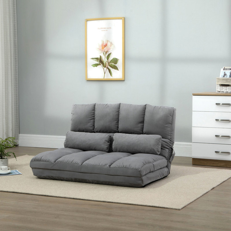 Plancher convertible, chaise de lit pliante avec 2 coussins, réglable, gris, écoénergétique, lit pliable de construction, dossier et appui-tête, économie, structure robuste