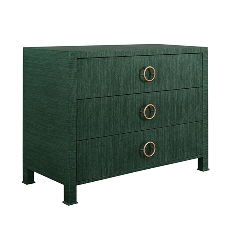 Commode à trois tiroirs avec quincaillerie circulaire en laiton antique, Vert