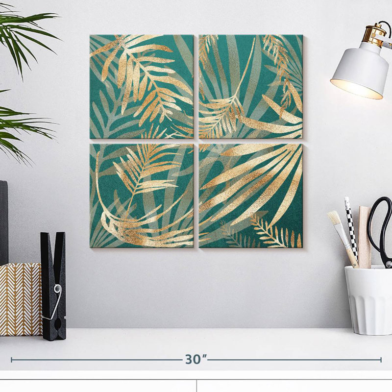 Harnek Glam Leaves Teal IV, 18" H x 18" W
